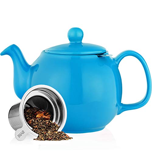 Image of SAKI Large Porcelain Teapot, 48 Ounce Tea Pot with Infuser, Loose Leaf and Blooming Tea Pot - Blue