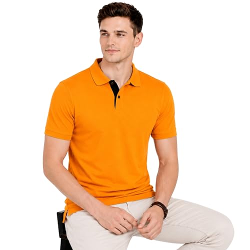 Image of Men's Solid Polo T-Shirt | Short Sleeve | Regular Fit | Soft Breathable Fabric | Casual & Smart Wear | Button Placket Collar Top |