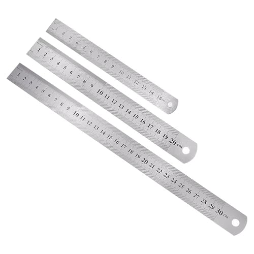 Stainless Steel Ruler Set 3Pcs 30cm/12in+20cm/8in+15cm/6in Metal Rulers Kit Straight Edge with Hanging Hole for School Office Home Measuring