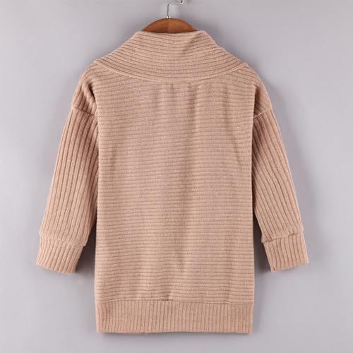 Girl's Open Front Cardigan Long Sleeve Knit Sweaters Kids Cute Casual Loose Outerwear Coats with (Khaki, 6-7 Years)4