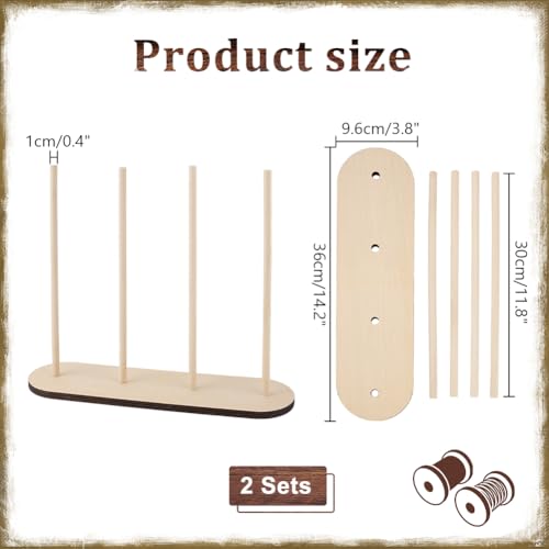 Image of PH PandaHall Wooden Ribbon Rack Storage Ribbon Organizer Spool Holder Wire Spool Stand Holder for Sewing Craft Mesh Wreath Crochet Thread Tulle Roll Florist Arts Wrapping Gift, 14.2x3.8x11.8inch
