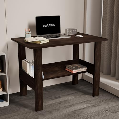 beAAtho Spectrum Desk - Multipurpose Workstation for Home, Office, or Study, Engineered Wood with Large Spacious Top, Open Shelf Storage, Durable & Tested for Strength, Easy to Assemble.(Brown)(DIY)