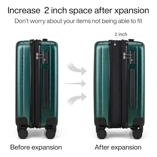 Image of Hanke Expandable Hard Shell Luggage Sets 2 piece Carry on Luggage with Wheels Suitcases Lightweight Checked Travel Luggage Rolling Large Suitcase Travel Luggage Bag Woman Men 20 /29 IN(Blackish Green)
