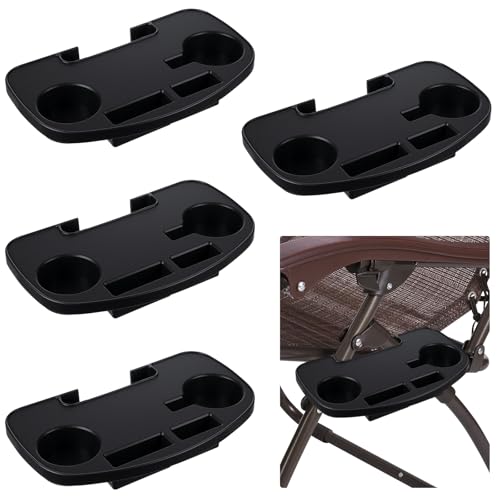 AceOrbit 4 Pieces Zero Gravity Chair Tray Beach Chair Cup Holder Attachment Universal Clip on Multifunctional Recliners Table with Mobile Device Slot and Snack Tray/Black