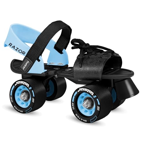 Image of JASPO Razor Adjustable Roller Skates | Unique Ankle Support | 61mm PU Wheels | Anti-Skid Surface | Lightweight | Quad Skates for Kids & Adults (Size 25-31 cm, Age 8+)