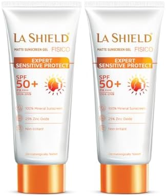 La Shield Fisico SPF 50 PA+++ Mineral Sunscreen | Water Resistant Upto 8 hours | Chemical filter free | Non-greasy | Lightweight | No White Cast | Broad spectrum | Dermatologist Prescribed | For Sensitive skin |50g | Pack of 2