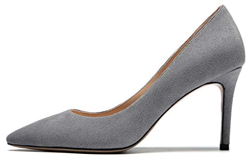 EDEFS Damen High Heel Klassische Abendschuhe Spitze Zehen Hochzeit Pumps Gray Suede EU44