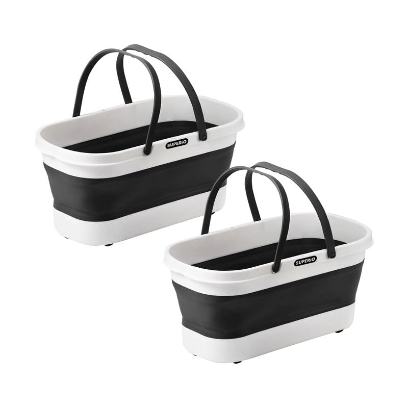Image of Superio Fold N' Go Mop Buckets with Wheels 2-Pack - Collapsible Cleaning Bucket, 10L, Portable Water Pail for Home, Car, and Outdoor Use