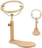 8.27 in Rotated Embroidery Frame Stand, Sit-On Round Embroidery Stand Hoop Wooden Embroidery Cross...