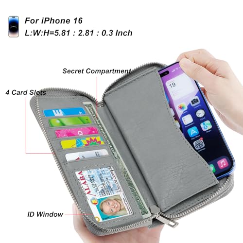 Image of Cellphone Wallet for Women Dual Zipper Long Purse with Removable Wristlet