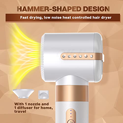 Hot Air Hair Blow Dryer Brush Set, 7 In 1 Hot Air Brush Styler Dryer And Volumizer With Negative Ion Anti-Frizz 110,000 Rpm High Speed Hair Brush Blow Dryer Straightener For Women, Gold White #TOP2