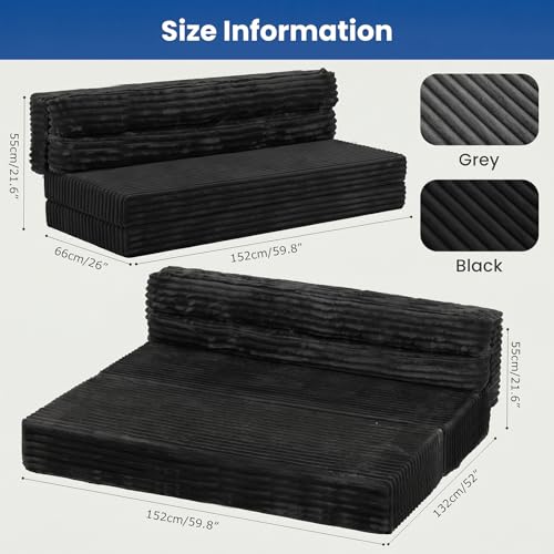 Image of Erament Tri-Fold Futon Sofa Bed, 6 Inch Foldable Floor Couch, High-Density Foam Convertible Sleeper Sofa with Removable Washable Corduroy Cover, Portable Floor Mattress for Living Room