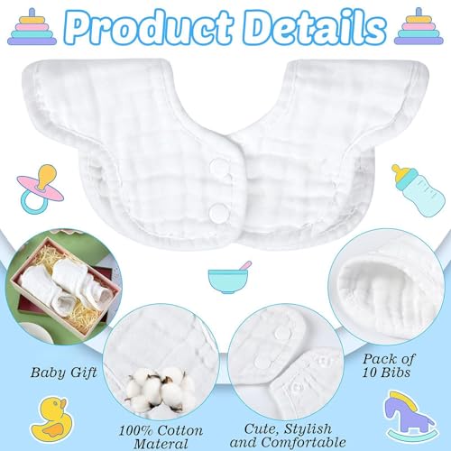 Geyoga 10 Pcs Baby Bibs 360° Rotate Baby Bandana Muslin Drool Bibs Petal Bibs Burp Gauze Cloths Absorbent Bib3