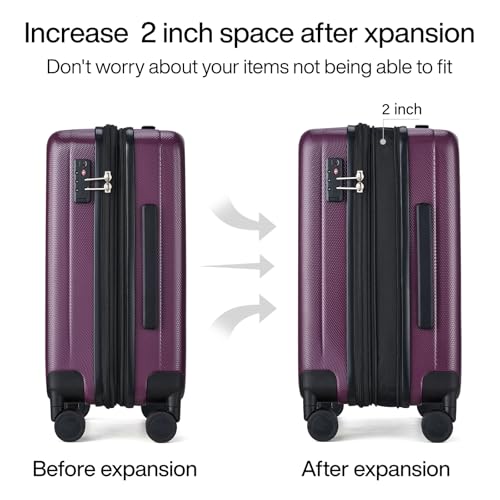 Image of Hanke Expandable Hardshell Luggage Sets 3 piece Carry On Luggage with Wheels Suitcases Lightweight Checked Tsa Luggage Rolling Large Suitcase Travel Luggage Bag Woman Men 20 /24 /29 Inch(Purple)