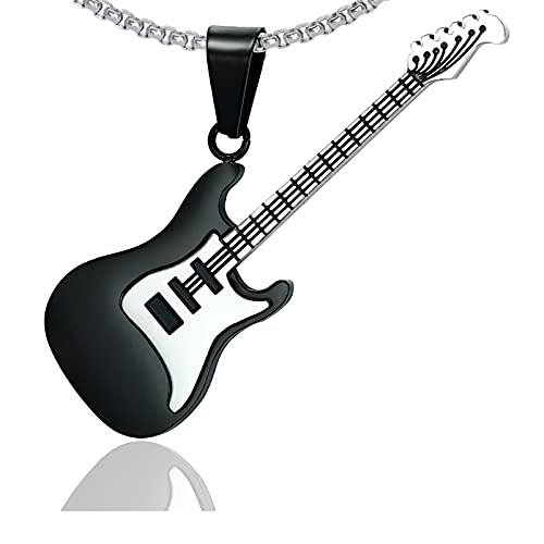 Xusamss Punk Stainless Steel Guitar Music Pendant Necklace,24inches Link Chain