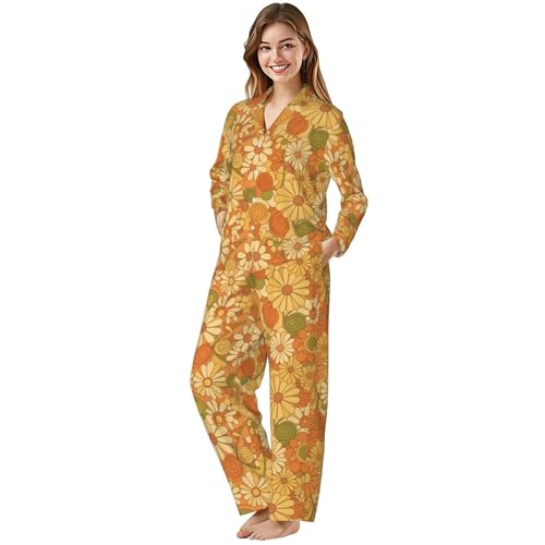 Image of Women'S Long Sleeve Pajama Set Soft Loungewear Button-Down Top & Elastic Waist Pants S- 2XL