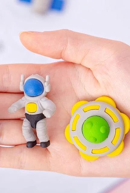 Image of AK Store (Pack of 4) 3D Cute Cartoon Shape Rubber Pencil Erasers, School Stationery for Kids, Boys Girls, Birthday Return Gifts (Space)