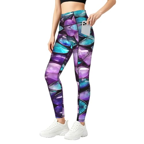 Leggings con estampado de sirena pantalones elásticos con bolsillos anti-transparencia