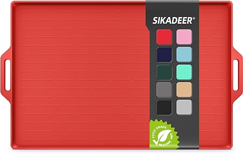 sikadeer Large Dog Bowl Mat Pet Feeding Mat for Floorwith Edges, Silicone Placemats for Cat and Dog Water Bowl, Nonslip Pet Food Mat, Tray for Dog Bowls, Red, XXL-37''x24''