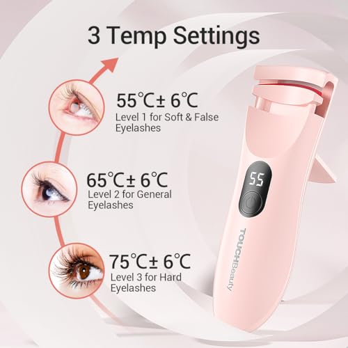 TOUCHBeauty Heated Eyelash Curler with LED Display,Rechargeable Electric Eyelash Curler,3 Temperature Modes, Color Changing Silicone Pad, 10s Quick Heat and Long-Lasting AG-2316APK - Image 4