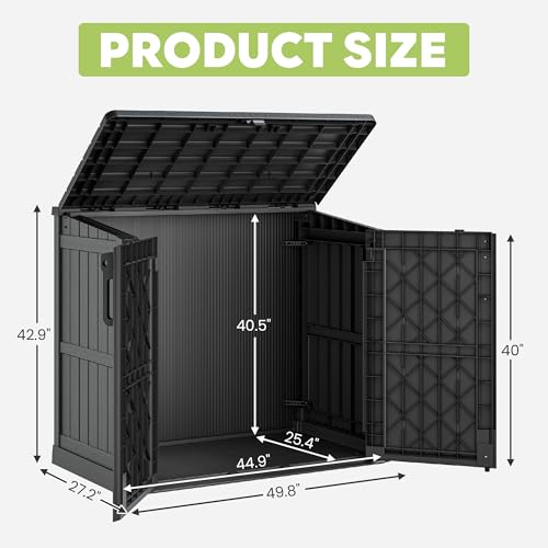 Image of LHBcraft Waterproof Outdoor Storage Box 36 Cu Ft,Portable Horizontal Resin Storage Shed with Lockable Doors,Outdoor Storage Cabinet for Patios