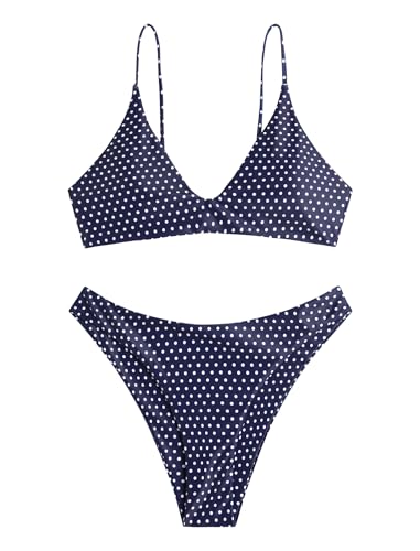 Image of ZAFUL Women's Tie Back Padded High Cut Bralette Bikini Set Two Piece Swimsuit