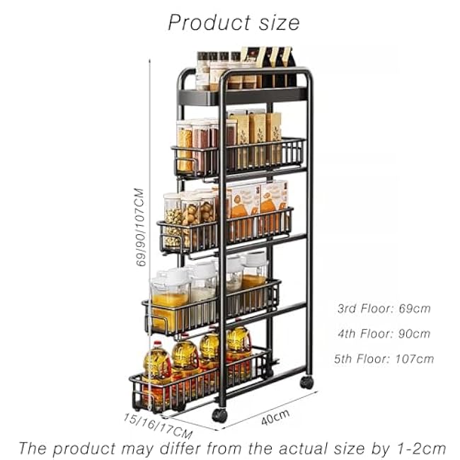 Slim Storage Cart,Kitchen Rolling Cart,Skinny Laundry with Handle,3-5 Tiers Slide Out Slim,for Small Spaces,Entryway(White,90x40x17cm)-kVjqju3L