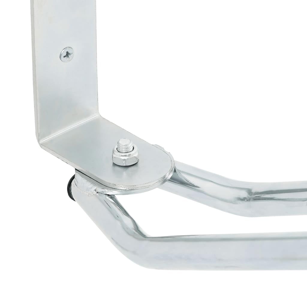 2 soportes para bicicleta de acero galvanizado, 180°, ajustable para neumáticos de hasta 6 cm, color plateado, con material de fijación para garaje, sótano, taller y patio