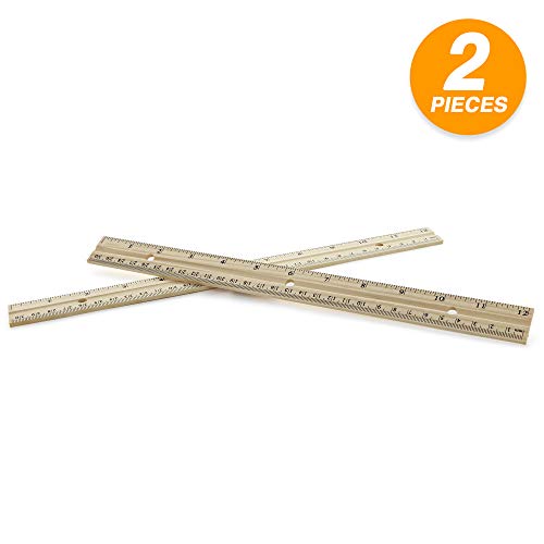 Emraw 12” (30 cm) Wooden Rulers with Single Metal Edge, 1/16” and Metric
