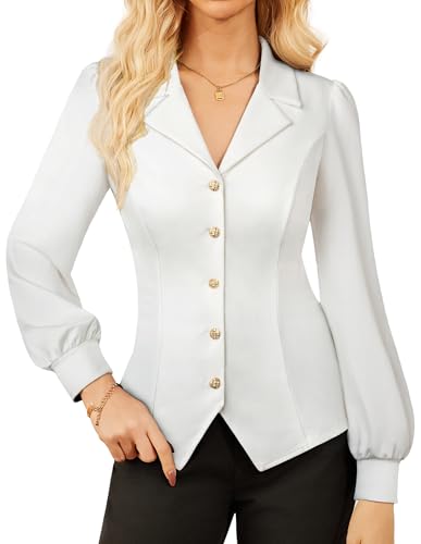 GRACE KARIN Damen Smart Casual Button Konpf Langarmshirt V-Ausschnitt Wickelbluse Business Büro Kleidung Weiß XL GRACE KARIN Damen Smart Casual Button Konpf Langarmshirt V-Ausschnitt Wickelbluse Business Büro Kleidung Weiß XL