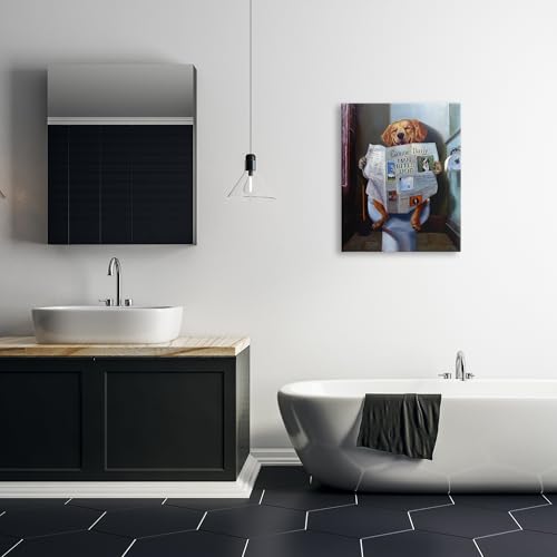 Image of Stupell Industries Funny Dog Bathroom Comic, 24 x 30 Inch Canvas Wall Art