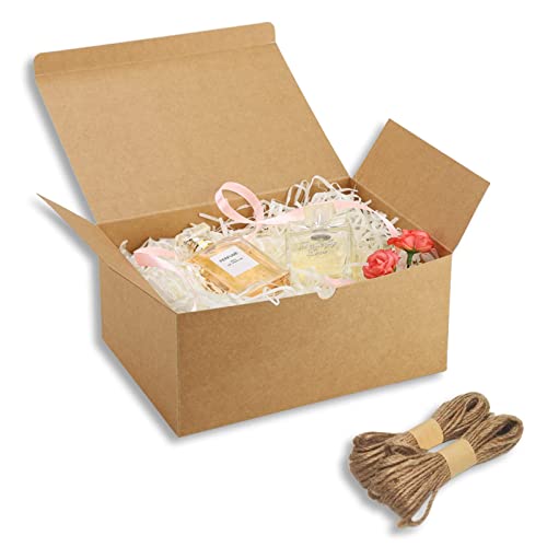 Brown Gift Box With Lids 10Pack 9X6.5X4 Inches, Kraft Gift Boxes For Christmas, Bridesmaid Proposal Gifts, Wedding, Birthday Party, Graduation, Easy Assembly Box With 66 Feet Twine #TOP24