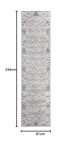 SAFAVIEH Traditional Rug for Living Room Dining Room, Bedroom - Brentwood Collection, Short Pile, in Light Grey and Blue, 61 X 244 cm - Image 2
