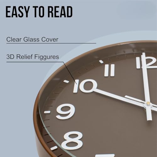 Image of Rylan Plastic Digital Wall Clock 12 inch Silent Quartz Decorative Non-Ticking Classic Clock Battery Operated Round Easy to Read for Room /Home /Kitchen /Bedroom /Office /School (Brown)'