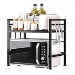 Multibao Expandable Microwave Rack Shelf, 2 Tier Oven Rack Stand Holder Kitchen Corner Shelf Desktop Printer Shelf Rack, Bakers Rack, Air Fryer shelf Stand,Storage Solution Organiser (Black)