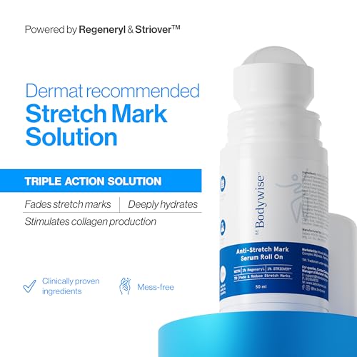 Image of Be Bodywise Anti Stretch Mark Roll-On Serum 50 ml | With Regeneryl, STRIOVER & Bakuchiol Oil | Fades & Reduces Stretch Marks, Hydrates & Stimulates Collagen Production | Non-sticky & Non-messy