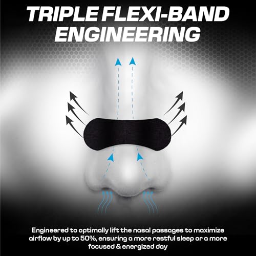 performance nose strips for breathing 60 count - oil amp sweat proof adhesive - athletic nasal strips for snoring amp sleeping - black wide body universal fit extra strength