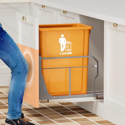 YJHome Pull Out Trash Can Under Cabinet with Push to Open Slides, Garbage Can Not Included, Cabinet Trash Can Pull Out Kit with Door Mounting Kit, Requires Minimum Cabinets Opening 15