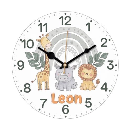 Personalized Wall Clock for Baby Room, Custom Nursery Wall Clock with Name, Jungle Animals Themed Clocks Wall Art for Nursery, for Newborn