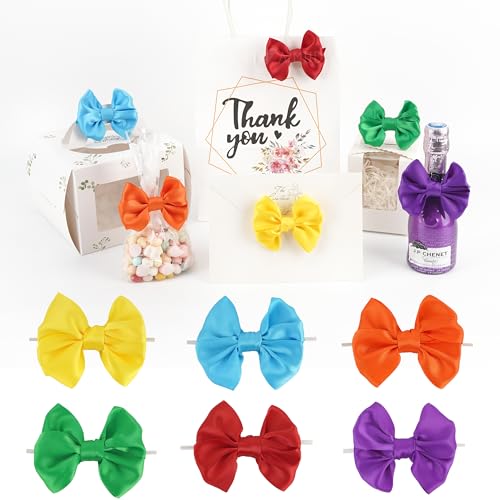 AIMUDI Rainbow Bows 3.5" Satin Bows with Twist Ties 6