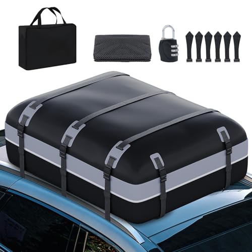 MIDIBIDIBK Auto Dachbox 21 Kubikfuß Faltbare WasserdichtDachbox Taschen mit Rutschfester Matte Aufbewahrungsbox Dachtasche mit/ohne Gepäckträger Dachbox...