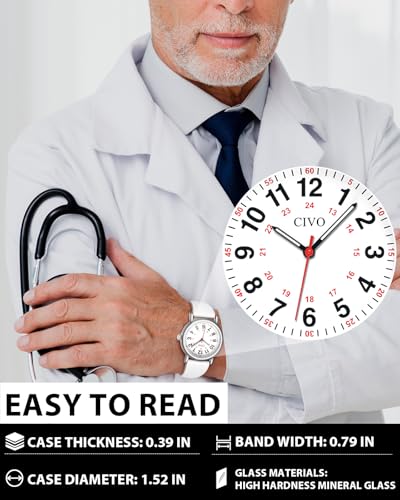 Image of CIVO Nurse Watches for Women Men: Analog Waterproof Watch with Second Hand Easy-Read Dial - Gifts for Nurses Doctors Medical Student