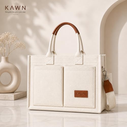 Image of Kawn Large Canvas Tote Bag for Women hobo Shoulder Bag with Zipper Multi-Pocket Satchel bag Crossbody Bag with Detachable Strap Everything Everyday Handbags for Office, College and Travel