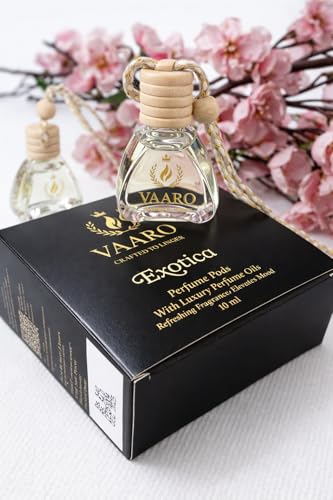Image of VAARO Hanging Car Perfume Pods - Crafted to Linger (EXOTICA)| Air Freshner Diffuser with wooden Cap |10ml| Natural Luxury Oils| Long Lasting Perfume Pod| Fruity Fragrance For Car Interior|Car Perfume