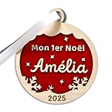 Mon premier Noel 2025 Boule Mon Premier Noel Personnalisé Prénom Bois Bébé Cadeau Decoration Sapin Personnalisable Mon 1er Noel Cadeau Naissance Mon 1er Noel Bebe Prénom à Personnaliser Ornement Suspension de Noel en Bois