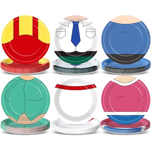 48Pcs Funny Paper Plates Cartoon Theme Happy Birthday Disposable Tableware Set Anime Paper Platters for Cartoon Anime Funny Birthday Party Favors Funny Theme Party Supplies Decorations 7inch