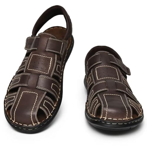 Image of Arkbird Men's Sandals, Closed Toe Leather Fisherman Outdoor Hiking Sport Shoes Summer