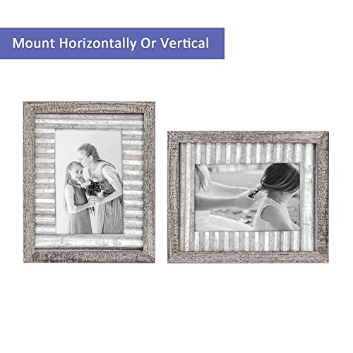 Adeco 4 X 6 Handcrafted Farmhouse Distressed Wooden Picture Frames, Solid Wood With Real Glass And Ripple Metal Sheet For Wall Hanging And Tabletop, Rustic White Brown #TOP4