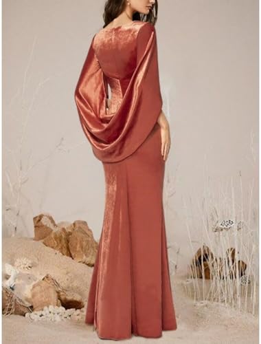 Velvet Mother of The Bride Dresses for Wedding Long Pleated Elegant Evening Formal Dress with Long Sleeve3