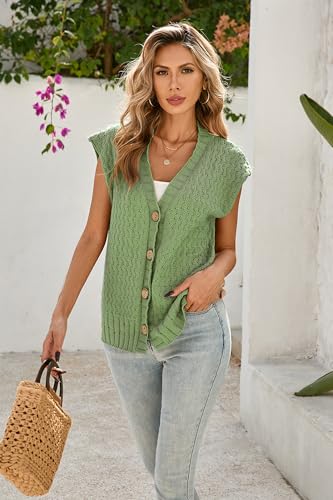 Image of Cakulo Womens Cable Knit Sweater Vest 2025 Oversized Sleeveless Button Down Summer Cardigan Sweaters Tops